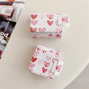 Faux Leather Sketch Heart Earphone Case For Apple AirPods 1 2 Pro Cute Cartoon Shockproof Wireless Headphone Cover