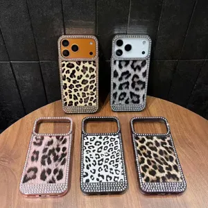 Funda para Teléfono con Estampado de Leopardo y Strass Galvanizado de Lujo Para iPhone A Prueba de Caídas Funda Protectora de Silicona Mujer