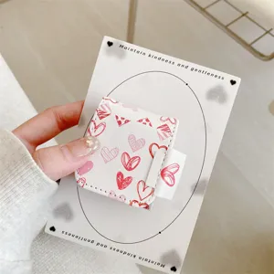 White leather sketch heart AirPods case, cute protective cover for wireless earphones, stylish.