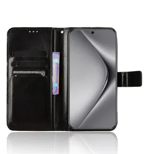 Funda de piel negra tipo libro para Huawei Pura 70 con tarjeteros y cierre magnético.