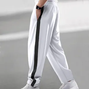 Heren casual sport drukknop losse rechte wijde broek contrastkleur lange broek detailfoto