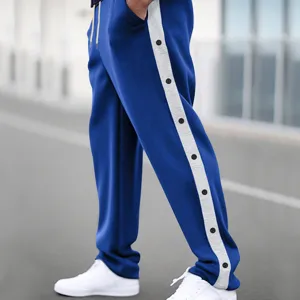 Heren casual joggingbroek met drukknoppen en contrasterende zijstreep lange broek.