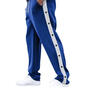 Heren casual losse drukknop zijstreep trainingsbroek details met wijde pijpen fit.