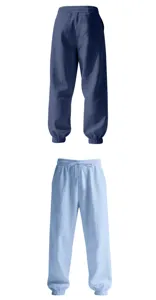Casual loose linen trousers detail view, comfortable cuffed sweatpants for men home.