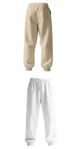 Detailed view of casual linen cuffed pants, featuring loose fit and elastic drawstring waist.