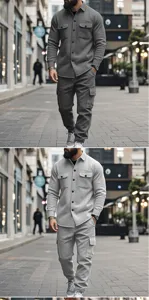 Herren schwerer Fleece Cargo Jacke und Hosen Set, Outdoor Freizeit Stil, warm und bequem Passform.