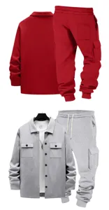 Herren Fleece gefütterte Cargo Jacke und Jogginghose Set casual Outdoor Sportbekleidung.