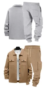 Herren schwerer Fleece Cargo Jacken Set Freizeit Outdoor Reversmantel und warme Hosen