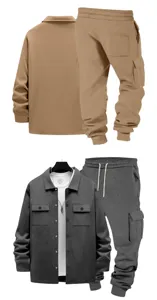 Herren gefütterte Cargo Jacke und Hose Set Freizeit Outdoor Revers Arbeitskleidung Anzug