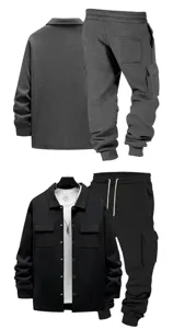 Herren Fleece gefütterte Arbeitsjacke und Cargohose Set, lässiges Outdoor warme Kleidung.