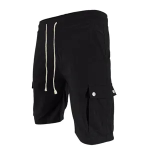 Men's black casual cargo shorts summer slim fit drawstring pockets five-point trousers