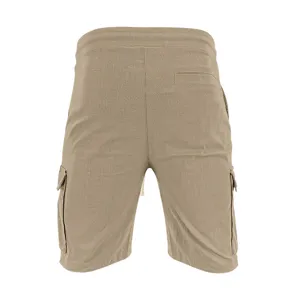 Men's casual khaki cargo shorts with multi-pockets and drawstring summer five-point pants