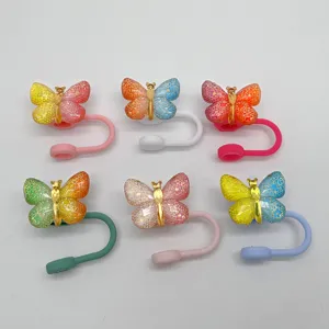 Colorata copertura per cannnuccia a farfalla per tazze da 10mm tappo antipolvere in silicone.