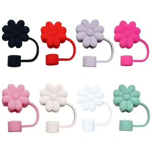 Silicone flower straw covers for 10mm straws, cute dust-proof reusable straw caps varied detail.