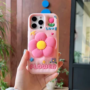 Rosa 3D Blumen Handyhülle mit süßem Tulpen Design kompatibel für iPhone Pro Max Serie.