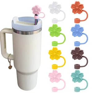 Silicone Straw Cover Cute Peach Blossom Dust Cap For 10mm Straws Reusable Drinkware Accessories Flower Cup Decoration