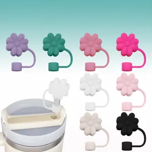 Silicone Straw Cover Cute Flower Straw Cap Dustproof Reusable Drink Straw Protector For 10mm Straws Kitchen Accessories