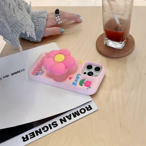Niedliche 3D rosa Blumen Handytasche für iPhone, stilvolle stoßfeste Schutzhülle Case.