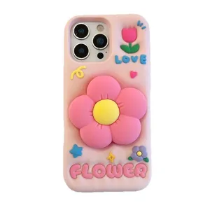 Süße 3D rosa Blumen iPhone Hülle mit Ständer stoßfeste Schutzhülle für Mädchen und Frauen.