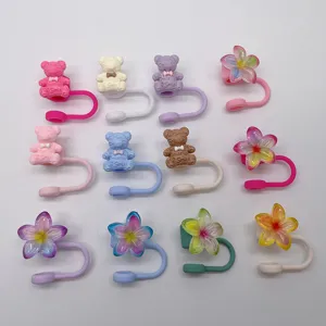 Silicone straw covers with bow bears and flowers for 10mm Stanley cups, dustproof.