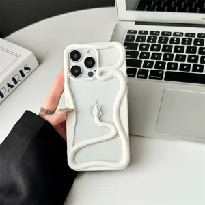 Coque de Téléphone Serpent Blanc 3D Protection Mate Compatible avec iPhone 14 15 Pro