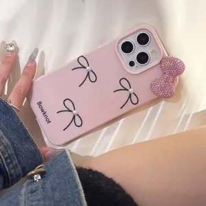 Rosa Strass Perlen Schleife Handyhülle für iPhone, süße Mädchen Schutzhülle Etui.