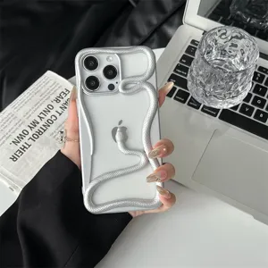 Coque iPhone serpent argenté galvanisé étui de protection esthétique luxueux pour 14 13 12