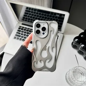 Silver Hollow Flame Phone Case Matte Protective Cover Compatible with iPhone 16 15 14