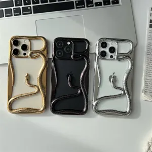 Coque de téléphone 3D serpent creux brillante et mate galvanisée pour divers iPhones.