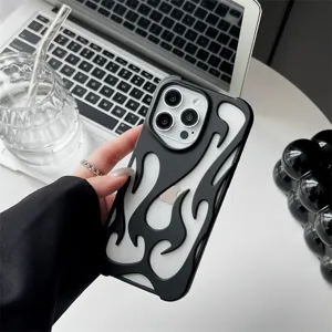 Close-up detail of matte frosted hollow flame phone case, stylish and protective cover.