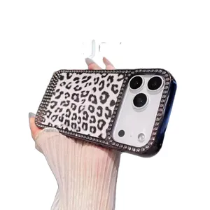 Funda de teléfono de lujo leopardo diamantes para iPhone, elegante cubierta protectora anticaída