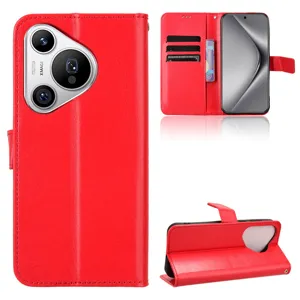 Funda de piel sintética roja tipo cartera con ranuras para tarjetas y soporte Huawei Pura 70