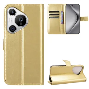 Funda de cuero PU dorada tipo libro con ranuras para tarjetas para Huawei Pura 70.