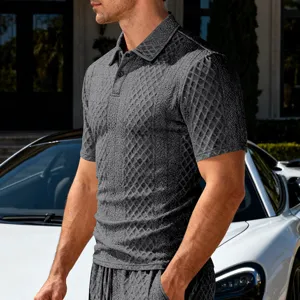 Set polo jacquard grigio a maniche corte da uomo outfit casual estivo di alta qualità