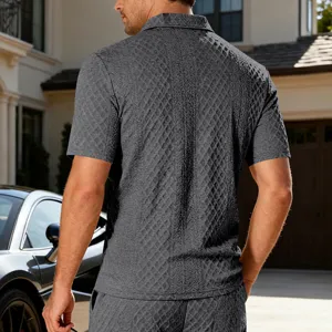 Set polo e pantaloncini a maniche corte in jacquard casual da uomo estate traspirante