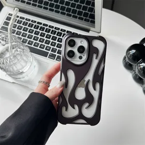 Matte hollow flame phone case compatible with iPhone, stylish dark protective back cover.