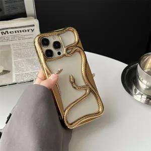 Coque de téléphone 3D serpent brillante électrolytique de luxe pour iPhone, design métal.