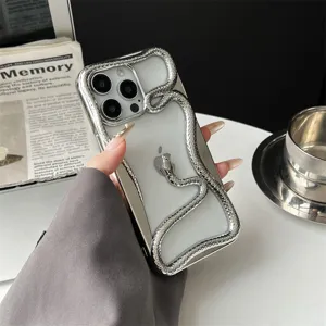 Coque de téléphone transparente 3D serpent argenté électroplaquée compatible iPhone Apple.