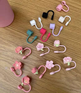 Silicone straw covers cute flower dust plugs reusable straw tips for tumbler cups 10mm