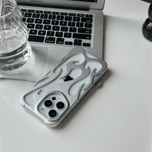 Silver hollow flame iPhone case, matte frosted protective cover, sleek Y2K style phone accessory