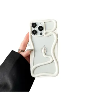 Coque de téléphone serpent blanc 3D en silicone souple compatible avec iPhone 14 15 16 Pro