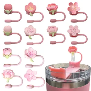 Silicone Peach Straw Cover Set Dustproof Straw Cap Charm Reusable Drinking Straw Accessories For Cup Tumbler