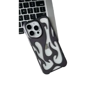 Hollow flame pattern matte phone case compatible with iPhone, sleek protection cover, stylish accessory