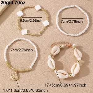 Σετ boho βραχιόλια με χάντρες κοχυλιών για γυναίκες, καλοκαιρινά κοσμήματα παραλίας πολλαπλών στρώσεων.