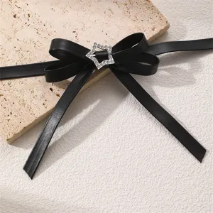 Schwarzer Gothic PU-Leder Schleife Choker Halskette mit funkelnden Strass Stern Schnalle.