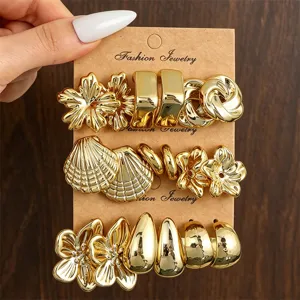 Gold Statement Ohrringe Set Vintage Blumen Muschel Tropfen C-Form Modeschmuck Damen