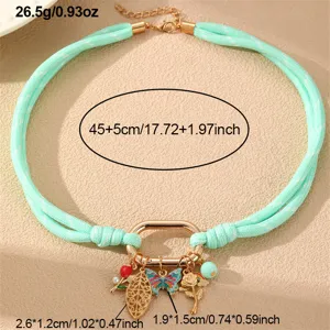 Mintgrüne Kordel Choker Halskette mit goldenen Anhängern für Damen Sommer Strand Schmuck