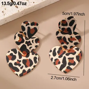 Schicke Metall Leopardenmuster Mehrschichtige Herz Ohrringe Mode Schmuck Zubehoer