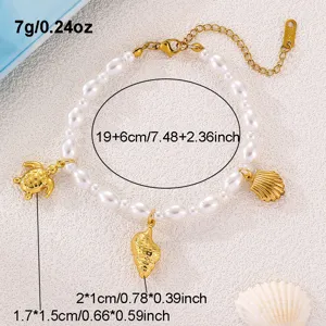 Ozean Strand Stil Perlenarmband mit Schildkröte und Muschel Anhängern, Damen Schmuck.