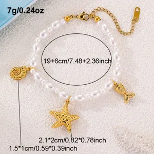 Böhmisches Perlenarmband mit Seestern Muschel und Meerjungfrau Anhängern für den Strand.